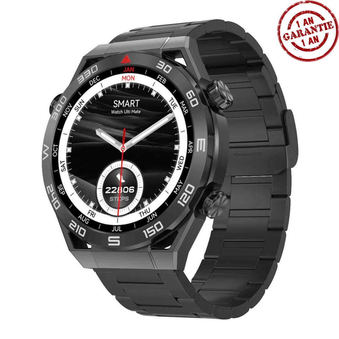 Montre Intelligente DTultra Mate pour Homme avec Bracelet en Acier, Noire